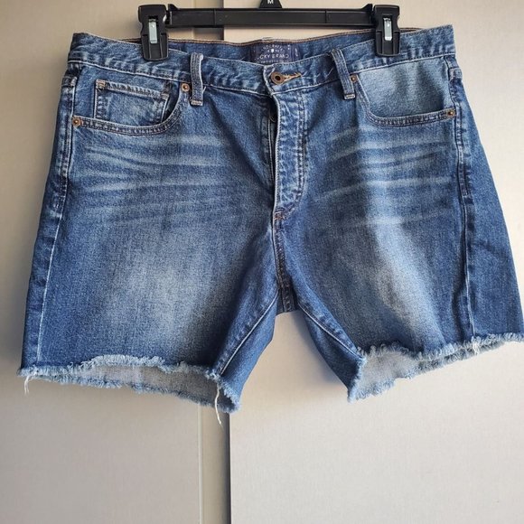 Lucky Brand Pants - Lucky Brand Womens Fray Hem Button Up Medium Wash Denim Boyfriend Shorts Size 12